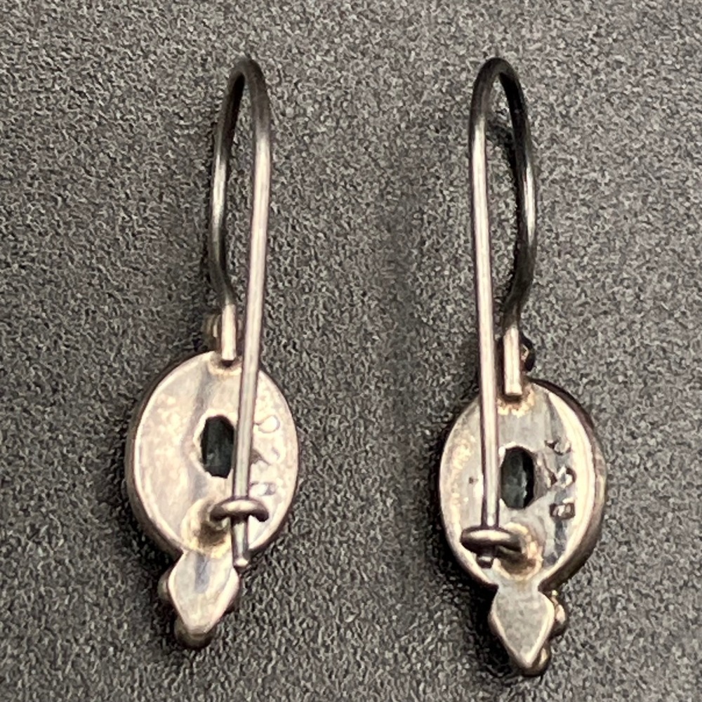 Vintage Sterling Silver Drop Earrings Blue Stone Oval Granulated Dangle - Picture 5 of 9
